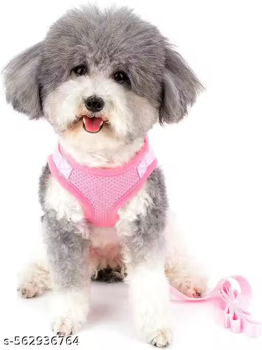 Breathable Pink Dog Harness with Leash – Soft Mesh No-Pull Adjustable Pet Vest