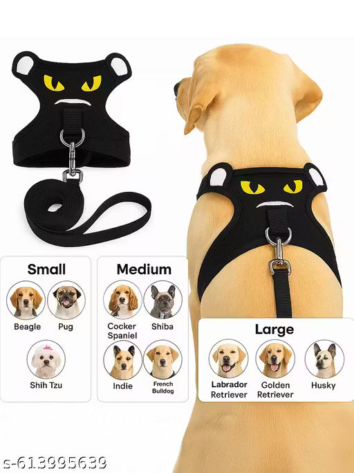 Cute Cat Eyes Dog Harness with Leash – Soft No-Pull Adjustable Pet Vest
