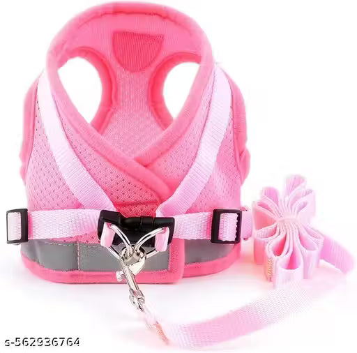 Breathable Pink Dog Harness with Leash – Soft Mesh No-Pull Adjustable Pet Vest