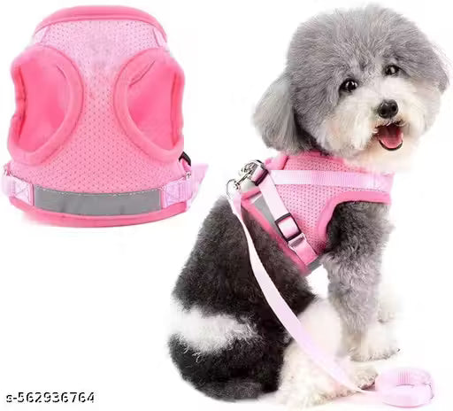 Breathable Pink Dog Harness with Leash – Soft Mesh No-Pull Adjustable Pet Vest